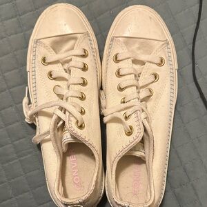 Converse Off-White Canvas Sneakers with Gold Eyelets